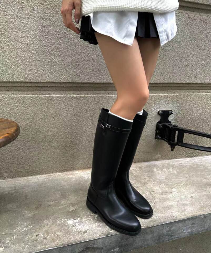 Bốt cao cổ nữ da cừu phong cách Anh quốc, đế dày tôn dáng, gót siêu cao trên 8 cm — Màu đen [cộng với nhung], đen chi tiết 3