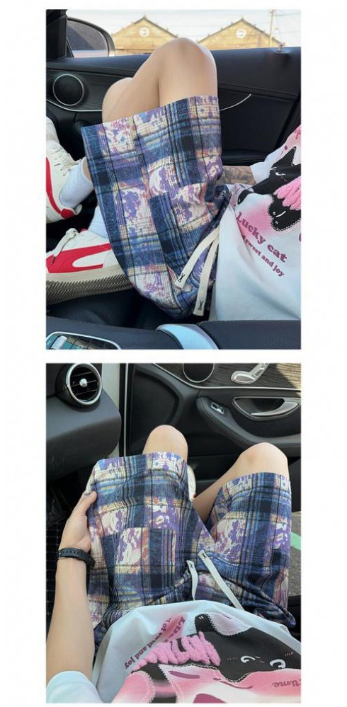 Tie-Dye Checkered Summer Shorts For Men, Loose Fit 5-Inch Casual High Street Beach Shorts With Vintage Pattern, Breathable Vacation Short Pants_viptrois.com