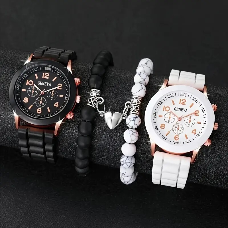 Cross-border explosions 4 pc/set of fashion hot-selling couples classic couples watch suit, black and white magnetic love in stock