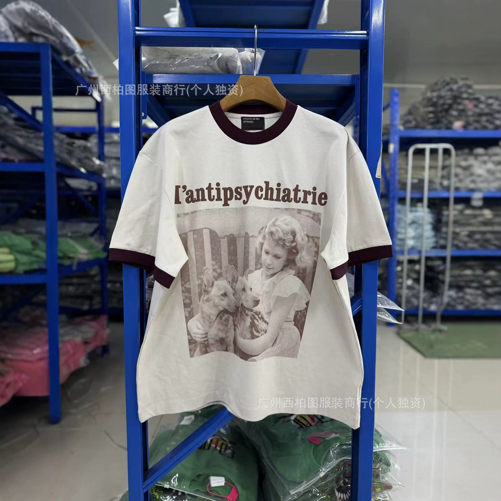 Erd Melancholy Rich Second Generation Washed Print Character Pattern Round Neck Short Sleeve T-Shirt Unisex Trendy Brand