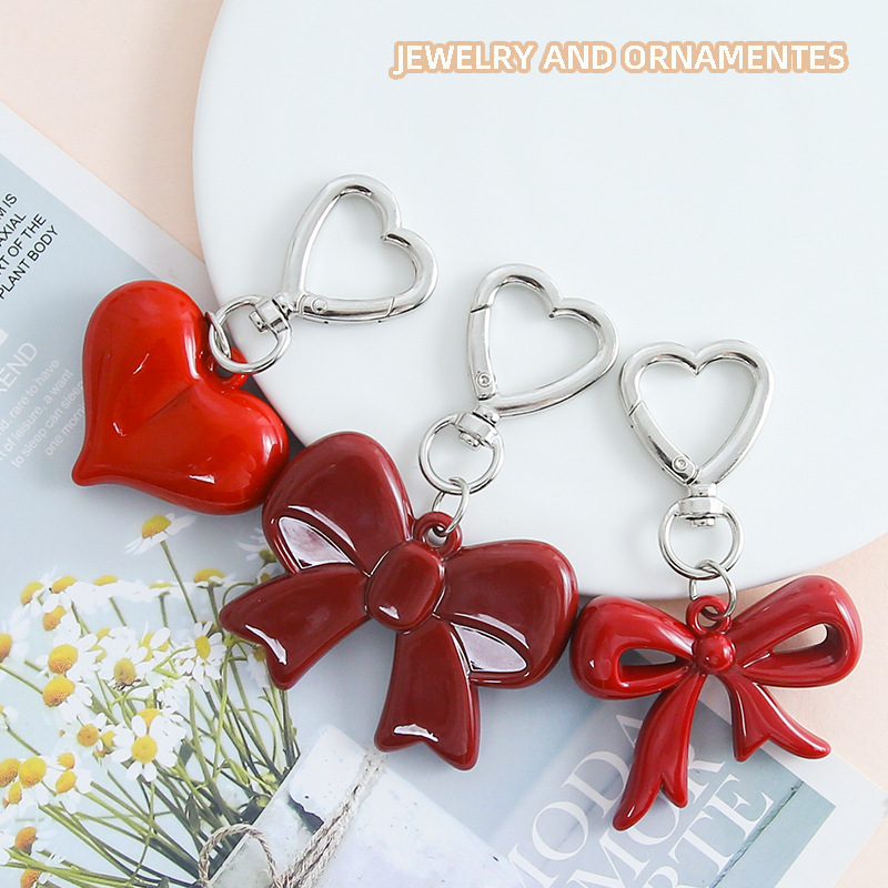Exquisite and Cute ‌ Red Bow Heart Keychain Pendant Bag Decoration Pendant Accessories Wholesale Jewelry