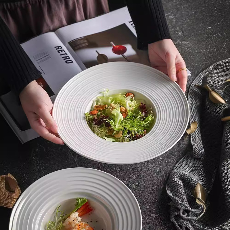 Pure White Straw Hat Plate Western Style Tableware Ceramic Plate Pagoda Ramen Plate French Thread Soup Bowl Hotel Western Food Plate Pure White Straw Hat Plate Western Style Tableware Ceramic Plate Pagoda Ramen Plate French Thread Soup Bowl Hotel Western Food Plate
