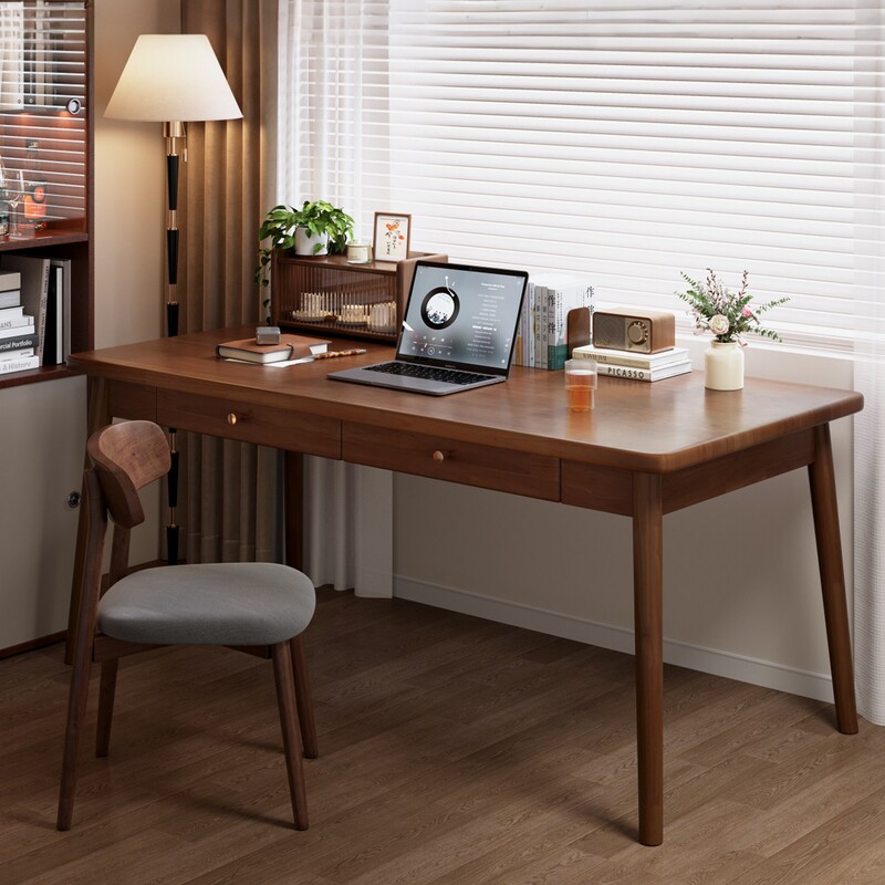 Solid Wood Desk with Drawers, Small Computer Desk for Adults, Office Desk, Rectangular Student Bedroom Study Desk