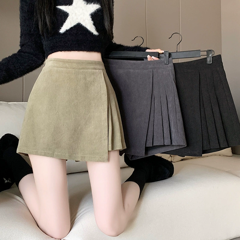 Реже выстрел вельветовая плиссированная короткая юбка-юбка женская осень-зима 2024 новый темперамент тонкая юбка-юбка короткие брюки