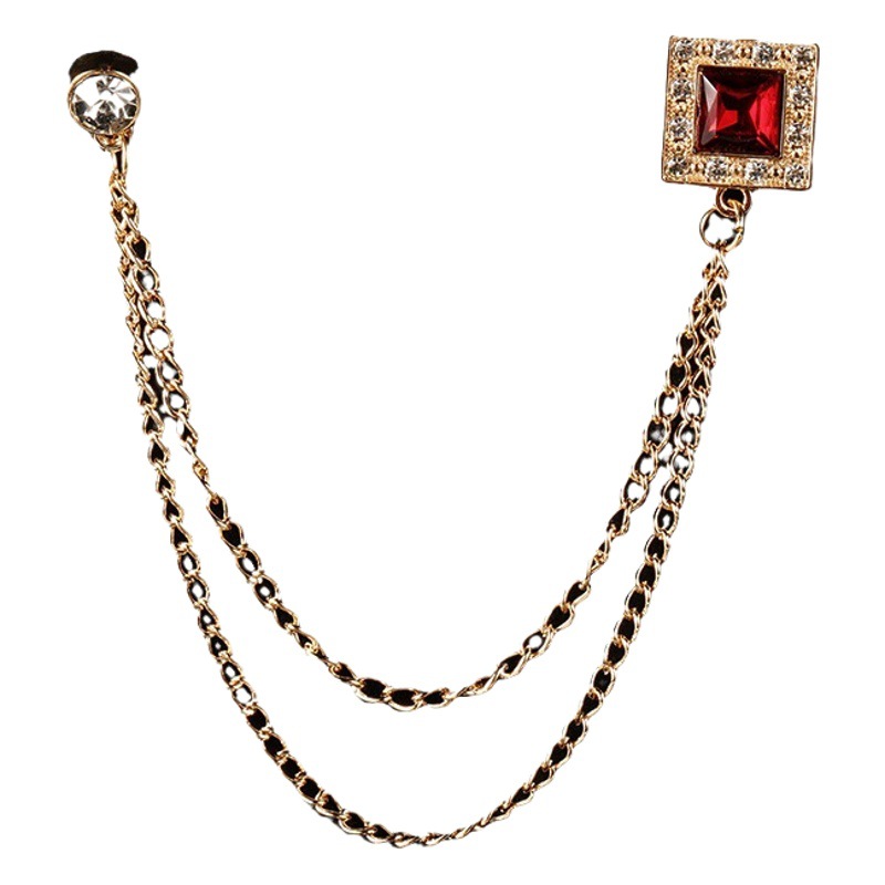 Invierno nueva moda rubí suéter cadena broche elegante banquete actividad ropa todo fósforo ramillete