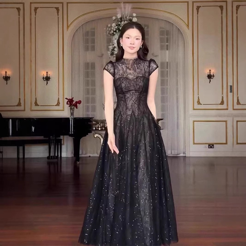 26 Spring/Summer Vietnamese Niche Design Fairy-Like Sequin Lace Waist-Cinching Long Dress Gown for Socialites