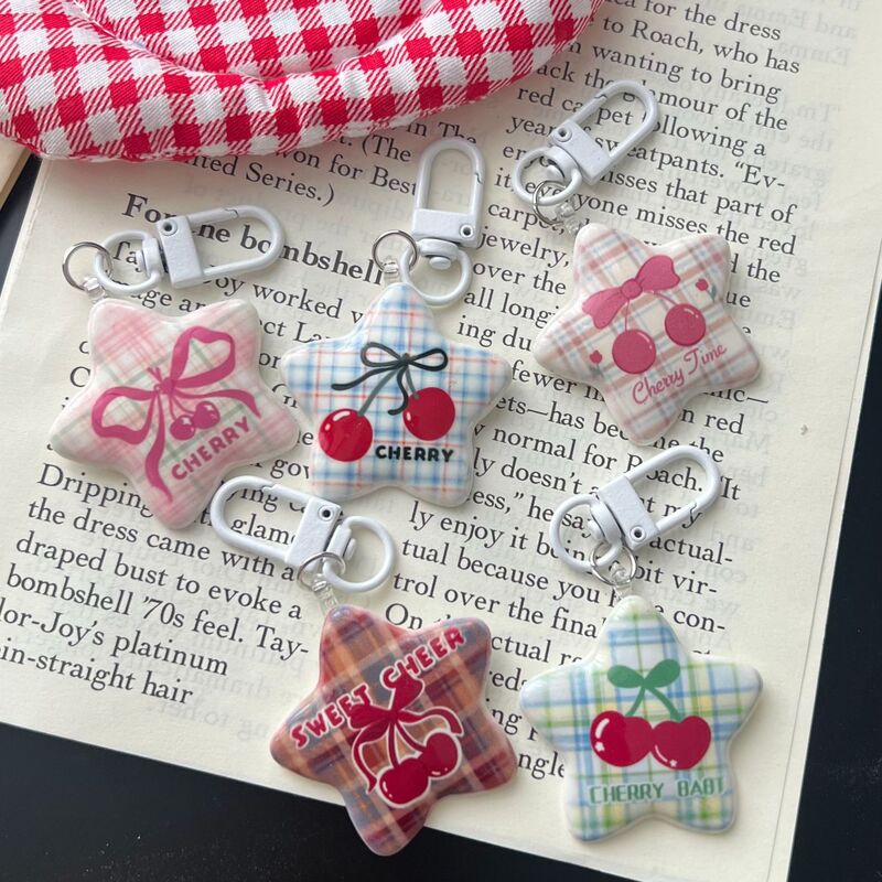 Romantic Cherry Series Five-pointed Star Keychain Girl's Heart Sweet Pendant Couple's Best Friend Schoolbag Accessories Gift