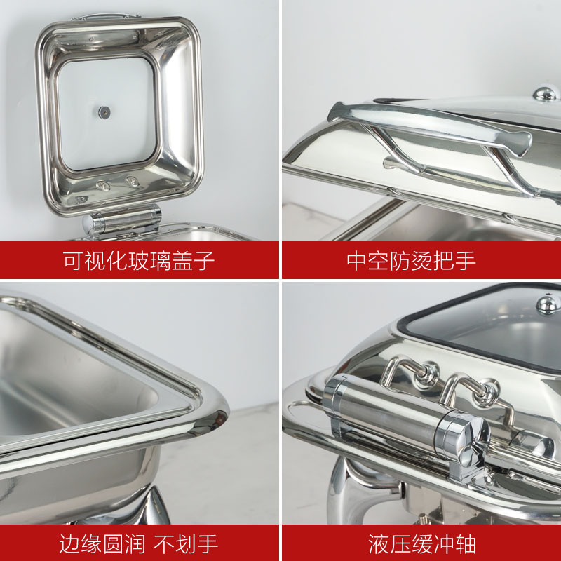 De acero inoxidable de lujo buffet estufa calefacción eléctrica buffet estufa de hotel hidráulico de alimentos cocinados Flip visual olla de aislamiento