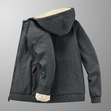秋冬季裝加絨棉衛衣羊羔絨男式連帽運動開衫外套休閑保暖潮流上衣