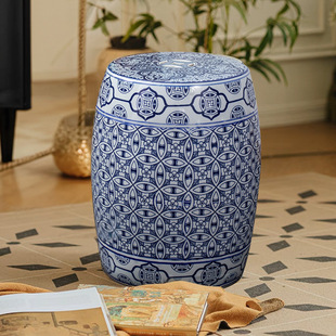 Blue and White Porcelain Ceramic Drum Stool Chinese Style Retro Ceramic Stool Creative Chinese Style Ceramic Stool Shoe Changing Stool Flower Stand Stool Tea Room Stool
