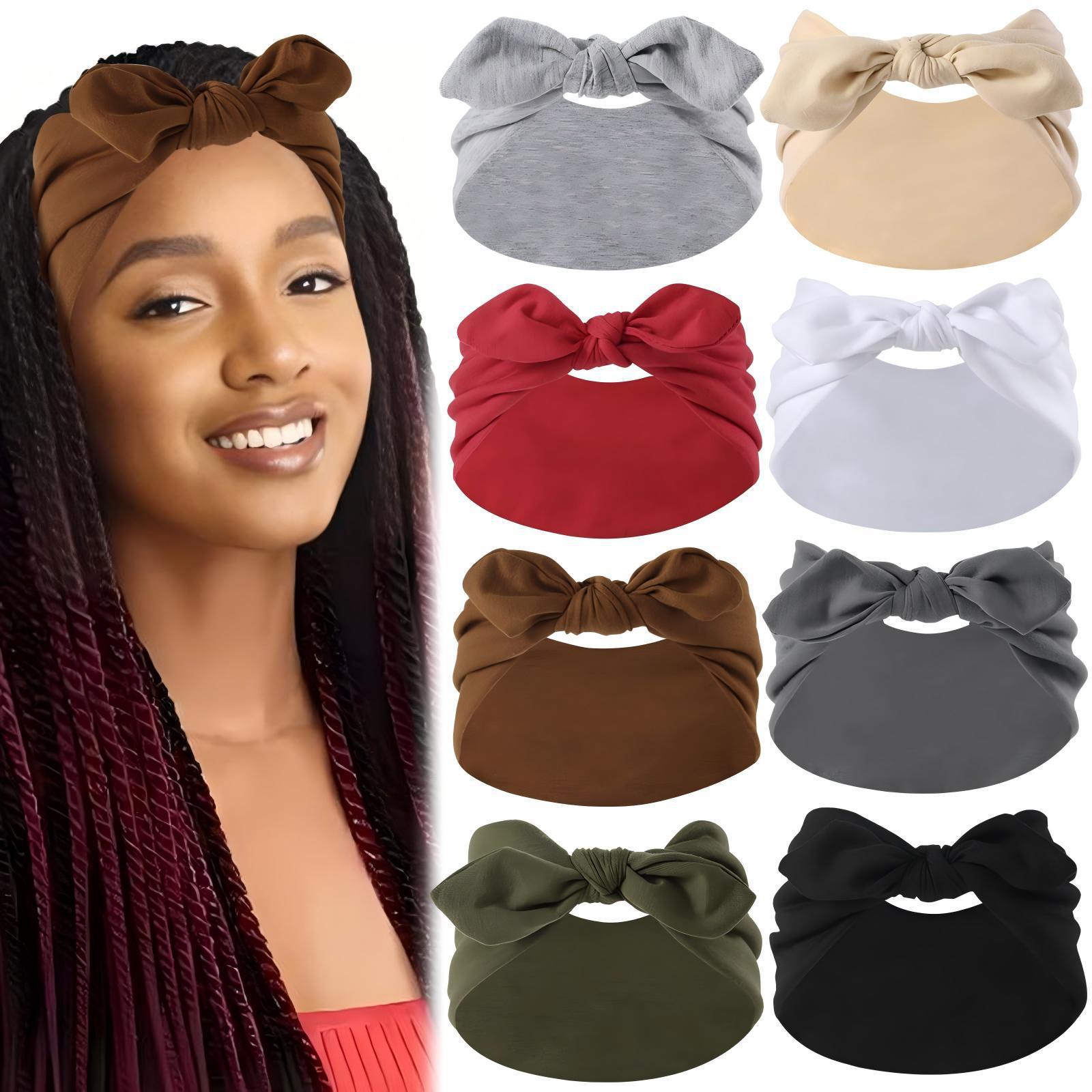 打结兔纯色弹力耳朵蝴蝶结发带瑜伽运动头带吸汗止汗弹力头饰欧美