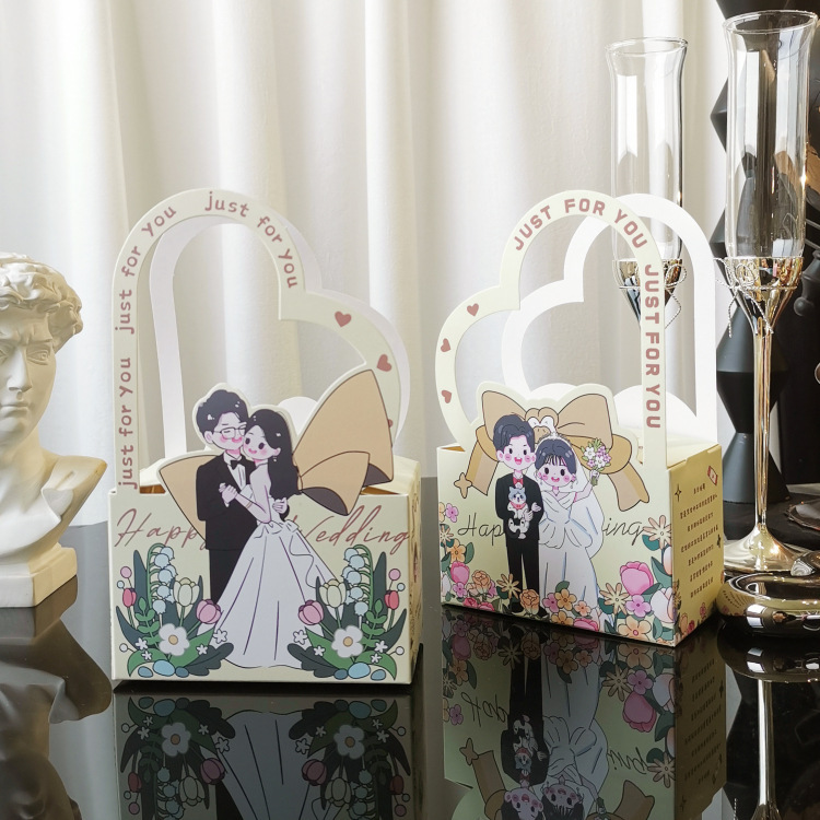 ネット赤手描きイラスト漫画手提げケースかわいい結婚喜糖箱結婚式婚約領収書喜糖箱テーブル糖箱|undefined