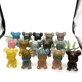 天然水晶碎石卡通暴力熊水晶滴胶摆件 小熊桌面工艺品摆件厂家批