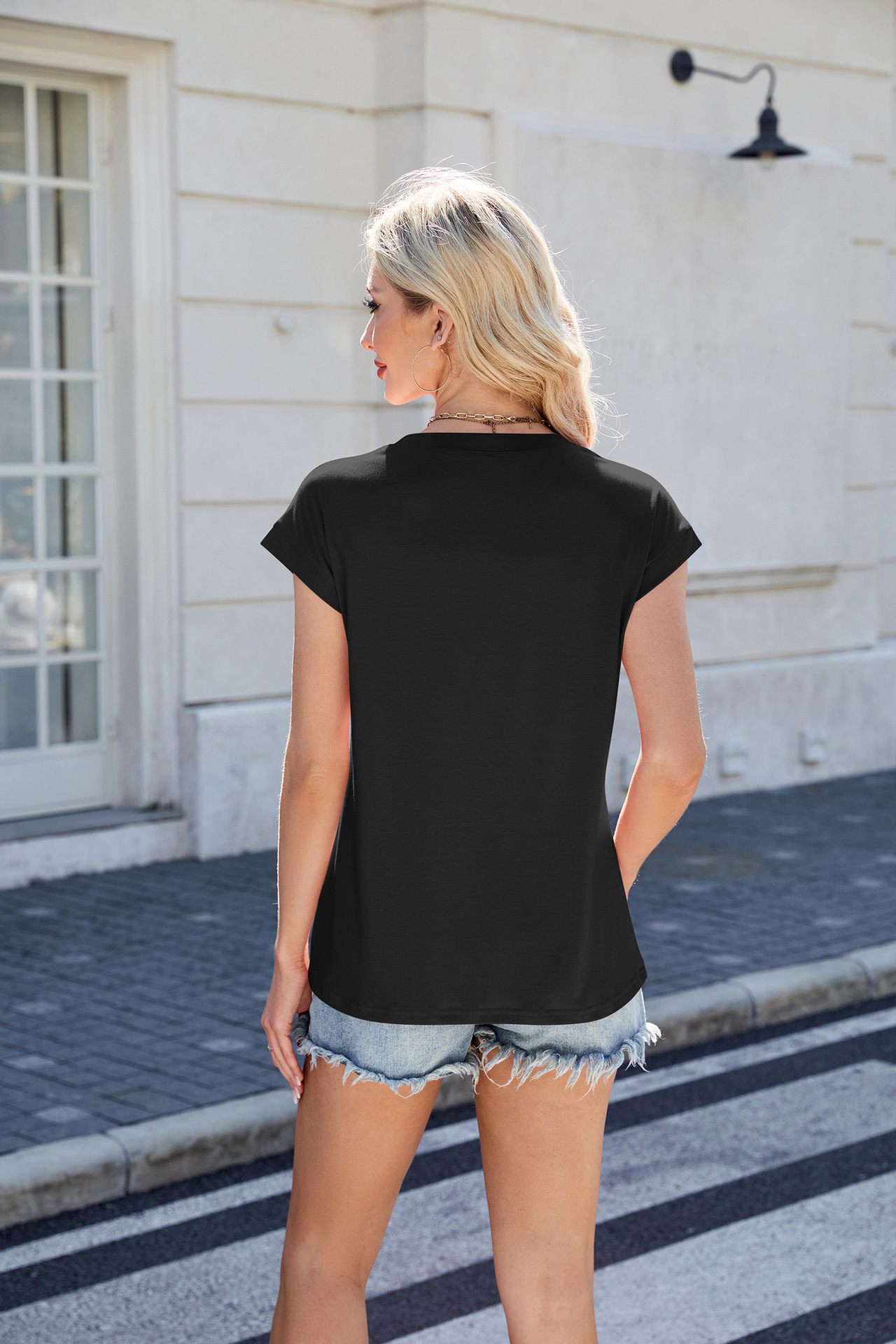 Spring Summer round Neck Stripes Loose Short Sleeve T shirt Top Women