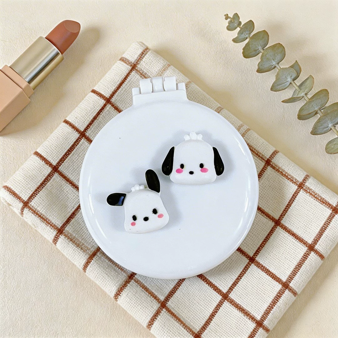 Folding Compact Cushion Hair Brush, Cute Dog Design, Handheld Mirror & Soft Bristles