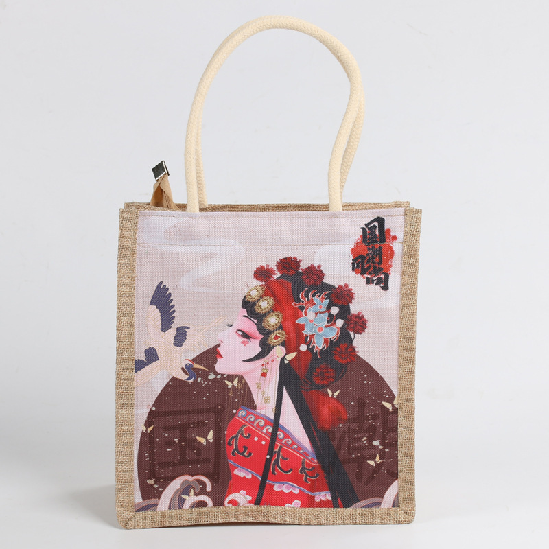 Handheld ethnic shopping bag with zipper