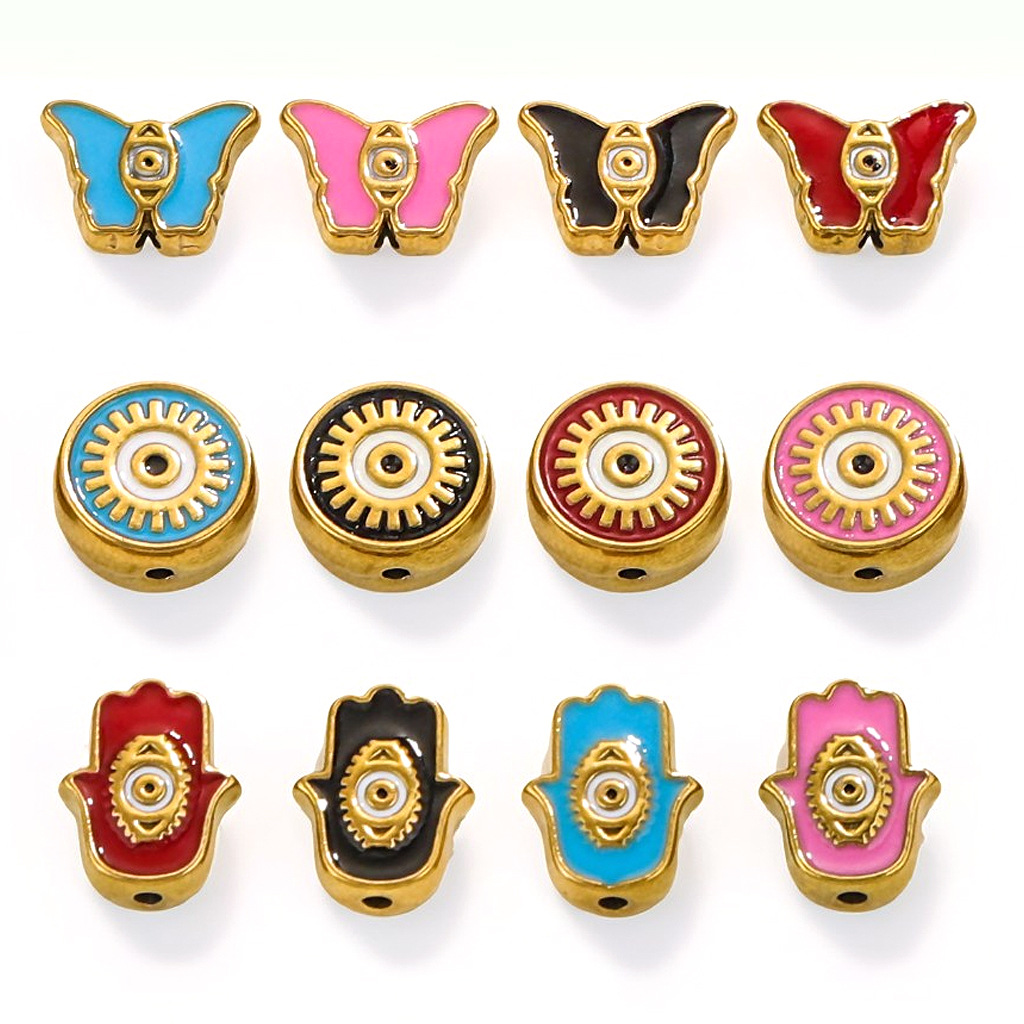 Cuentas cuadradas de acero inoxidable europeas y americanas, cuentas de ojos de doble cara con goteo de esmalte, cuentas divisorias, cuentas sueltas, accesorios de joyería de bricolaje al por mayor