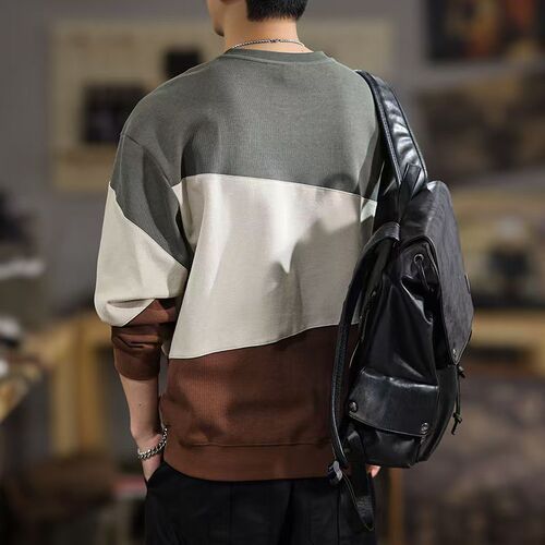 American-style heavyweight contrast-color patchwork loose-fit men's hoodie, trendy new long-sleeved top.