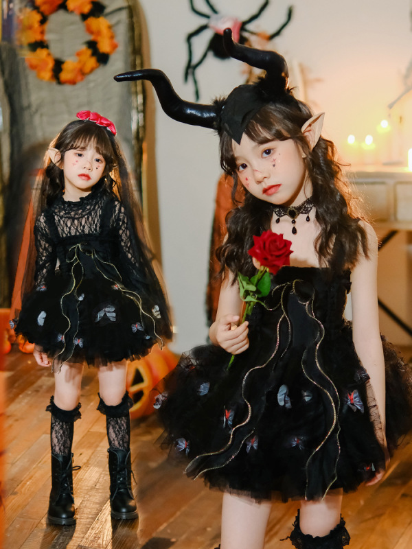 万圣节儿童服装走秀童装鬼新娘女童cosplay女巫婆蝴蝶精灵连衣裙|undefined