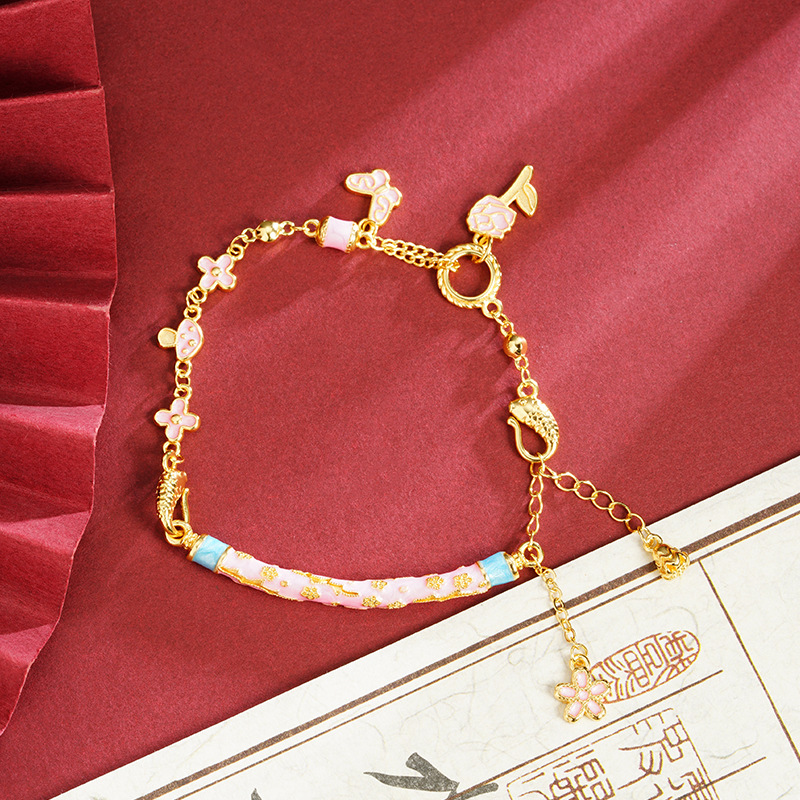 Guochao antiguo brazalete de oro de palacio de viento de la mariposa de tubos de flores de bordas joyas de brazalete no se desvanecen joyas
