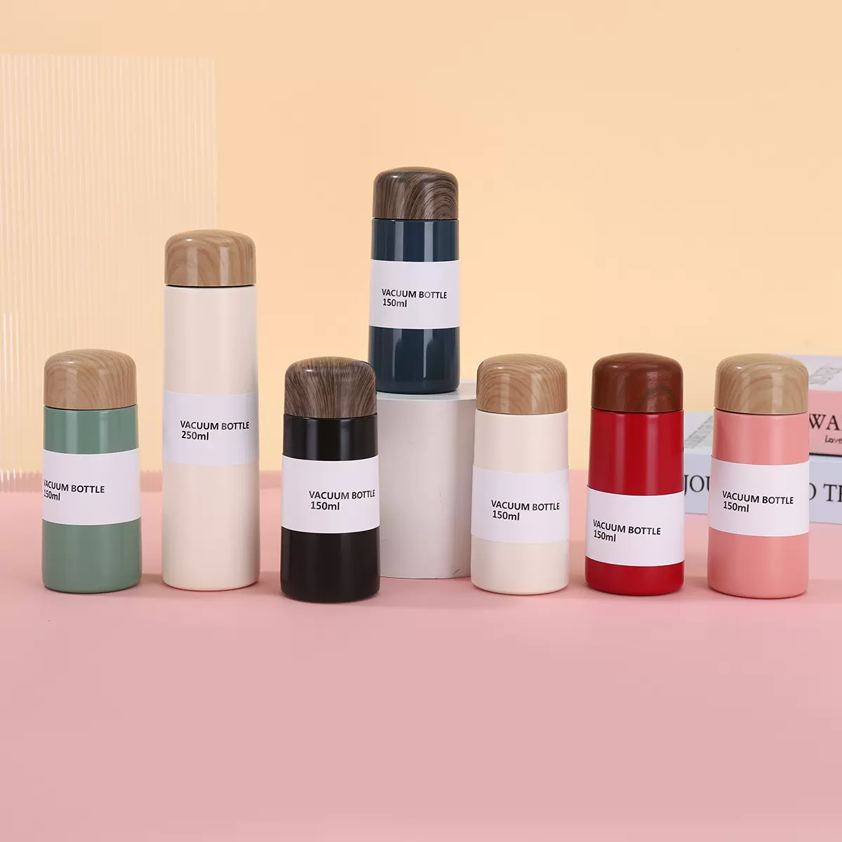 新款创意木纹盖304不锈钢双层保温杯带茶漏直身杯便携小巧口袋杯