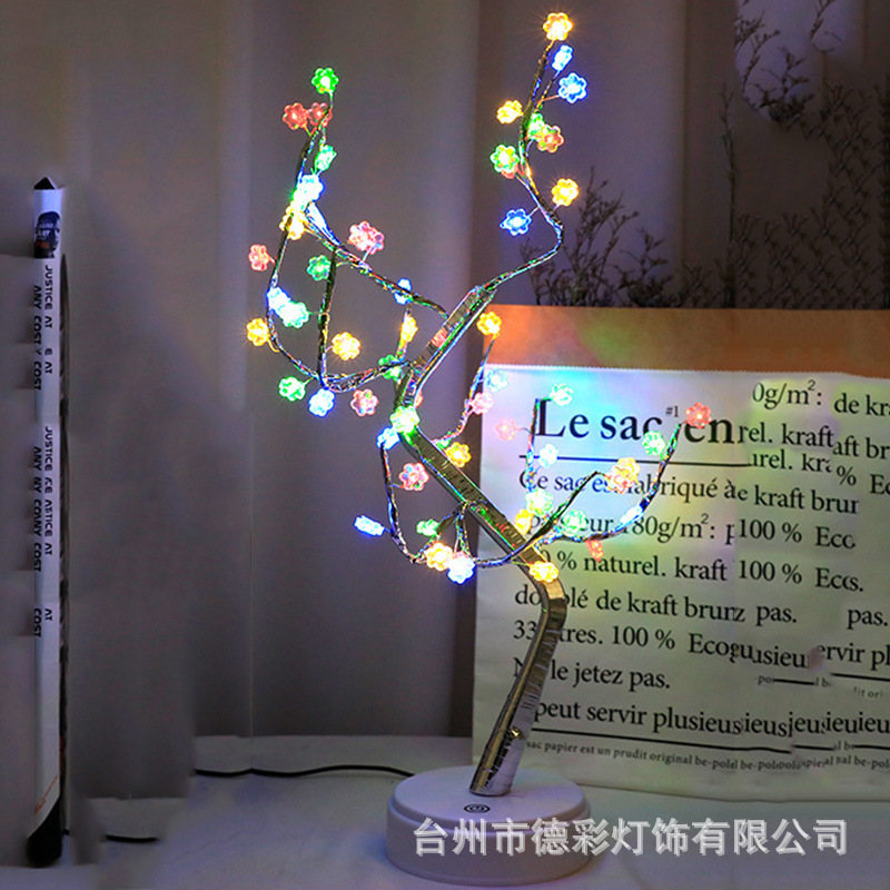 Amazon transfronterizo llevó la luz del árbol USB batería de doble propósito horizontal decorativo luz de la noche estrellada alambre de cobre luz del árbol en stock