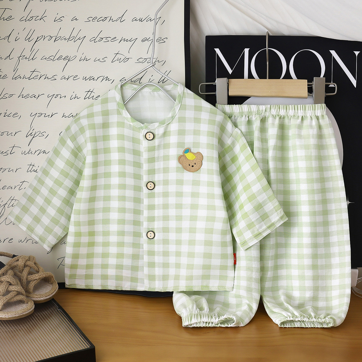 Hombres y niñas nubes algodón conjunto de ropa de casa cardigan de verano dibujos animados pijamas para niños pantalones de primavera y otoño dos piezas