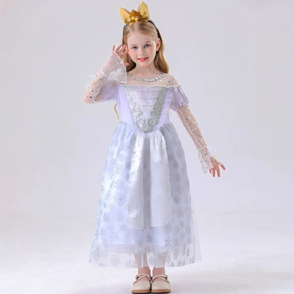 Children's Alice in Wonderland Cosplay White Queen Costume Halloween Fairy Princess Dress Stage Performance