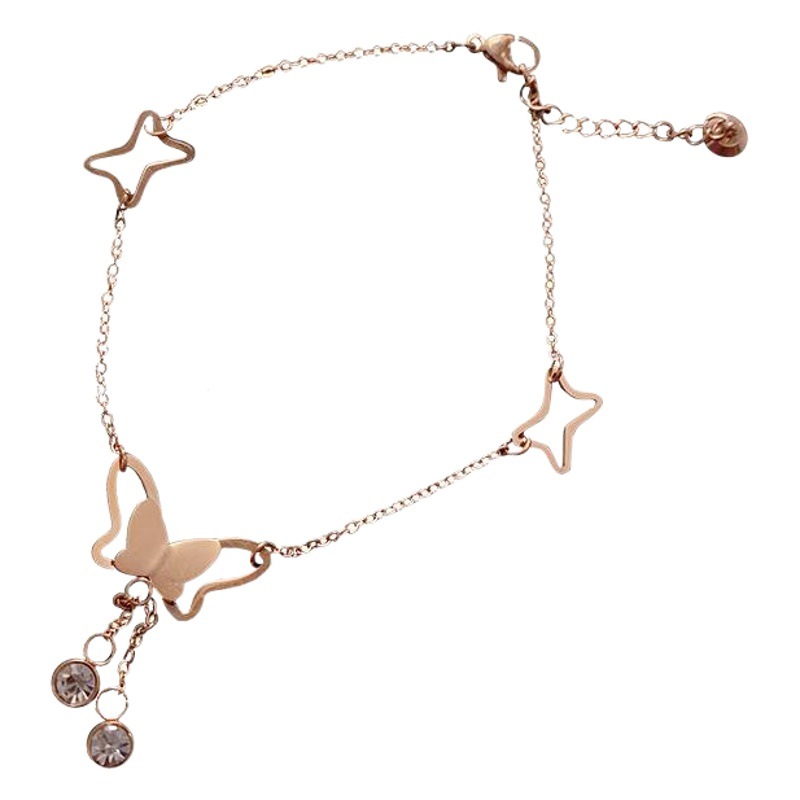 Mariposa de acero titanio borla desnuda tobillera estilo coreano las mujeres sexy internet celebridad joyería simple oro rosa nicho diseño tendencia