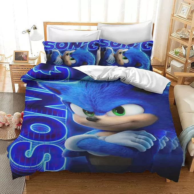 Кросс-бордерное постельное белье, внешнеторговый набор из трех или четырех предметов: одеяло, наволочка, аниме-персонаж, синий мультяшный принт, цифровая печать, Amazon