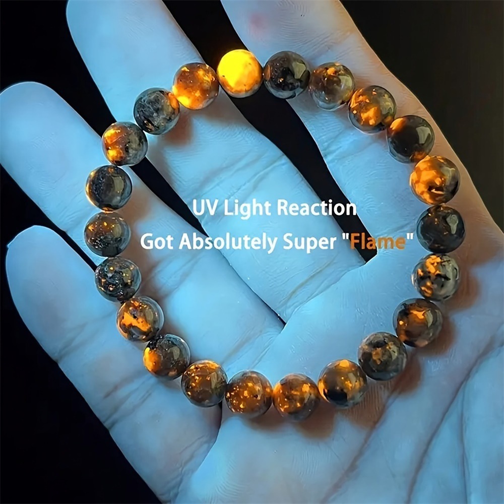 6/8/10mm Natural Flame Stone Bead Bracelet European and American Cross-border Aggressive Hip Hop Punk Beaded Bead Bracelet Male