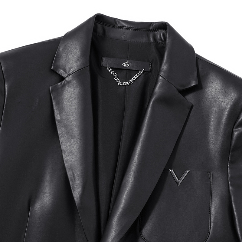 2025秋冬新款中年男士西装领长袖时尚休闲宽松羊皮皮衣外套服批发