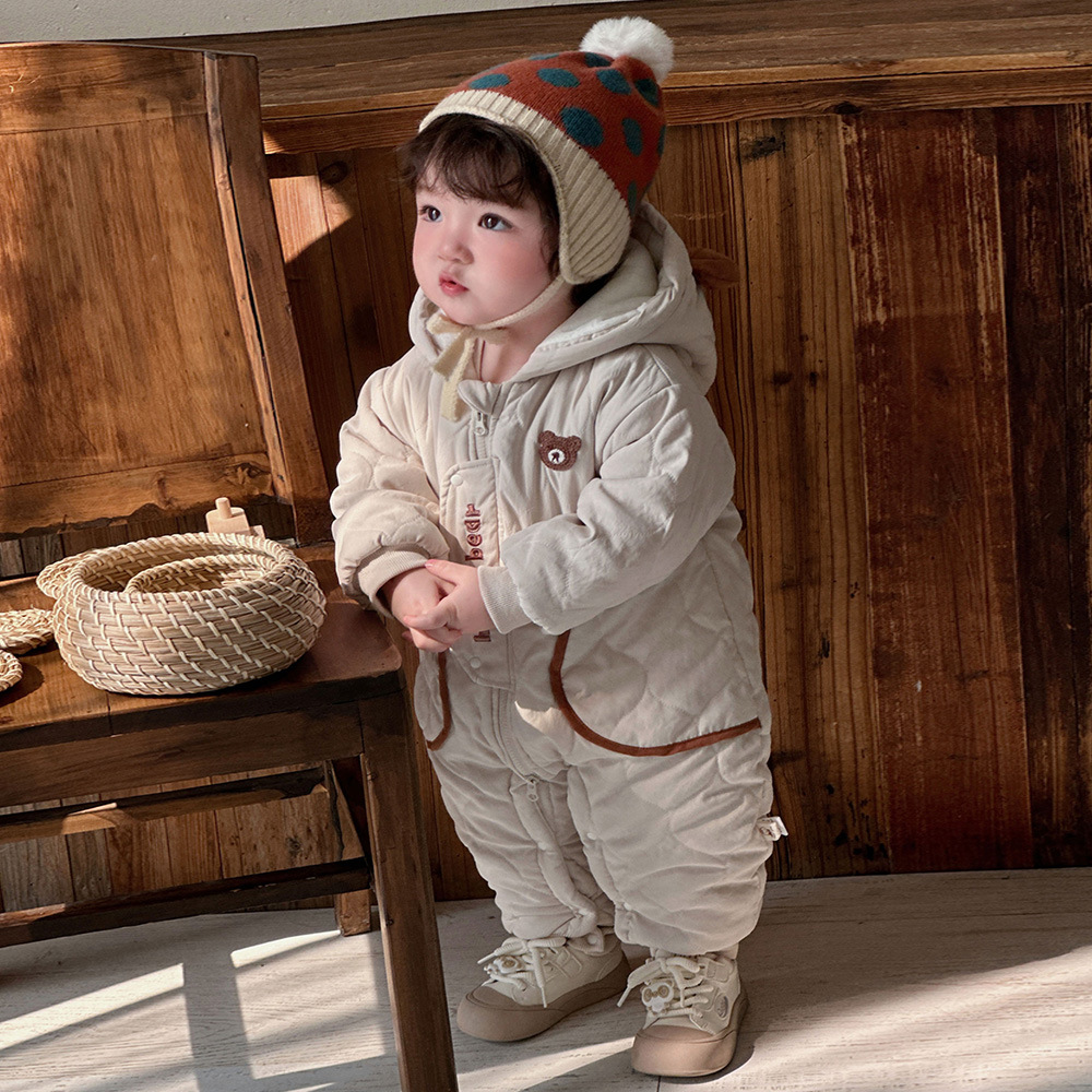 [Estilo personalizado] 2024 nuevo bebé de invierno coreano de dibujos animados lindo oso grueso cálido abrigo de una pieza