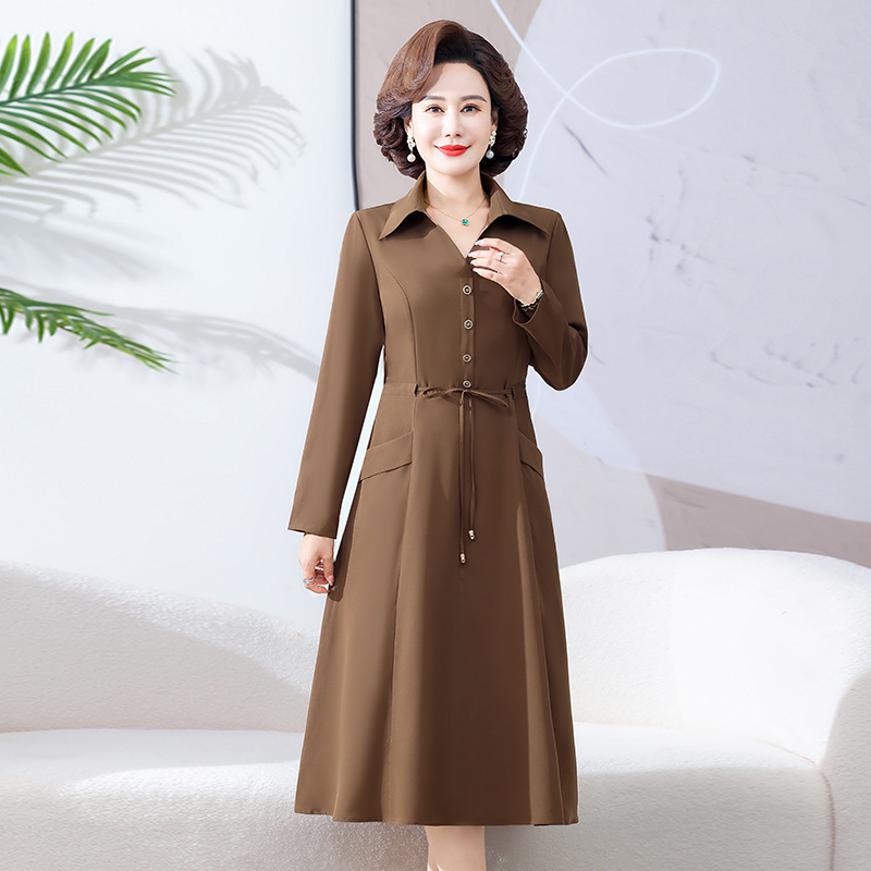 Spring and Autumn New Style Mother's Wear Long-Sleeved Dress, Middle-Aged Women's Clothing, Mid-Length, Slim-Fitting A-Line Skirt, Fashionable and Stylish Spring and Autumn New Style Mother's Wear Long-Sleeved Dress, Middle-Aged Women's Clothing, Mid-Length, Slim-Fitting A-Line Skirt, Fashionable and Stylish