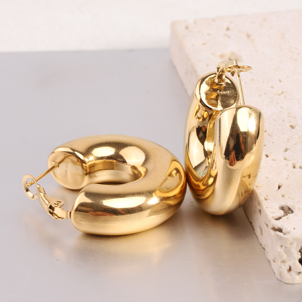 Holiday, Daily Occasion 1 Pair Simple Style Solid Color Plating Titanium Steel Gold Plated Earrings
