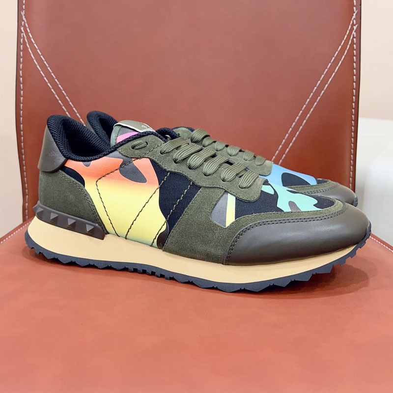 Estación europea transfronteriza VT camuflaje zapatilla masculina versión alta de remaches gruesa-suela de cuero moda casual encaje hasta color marea zapatos