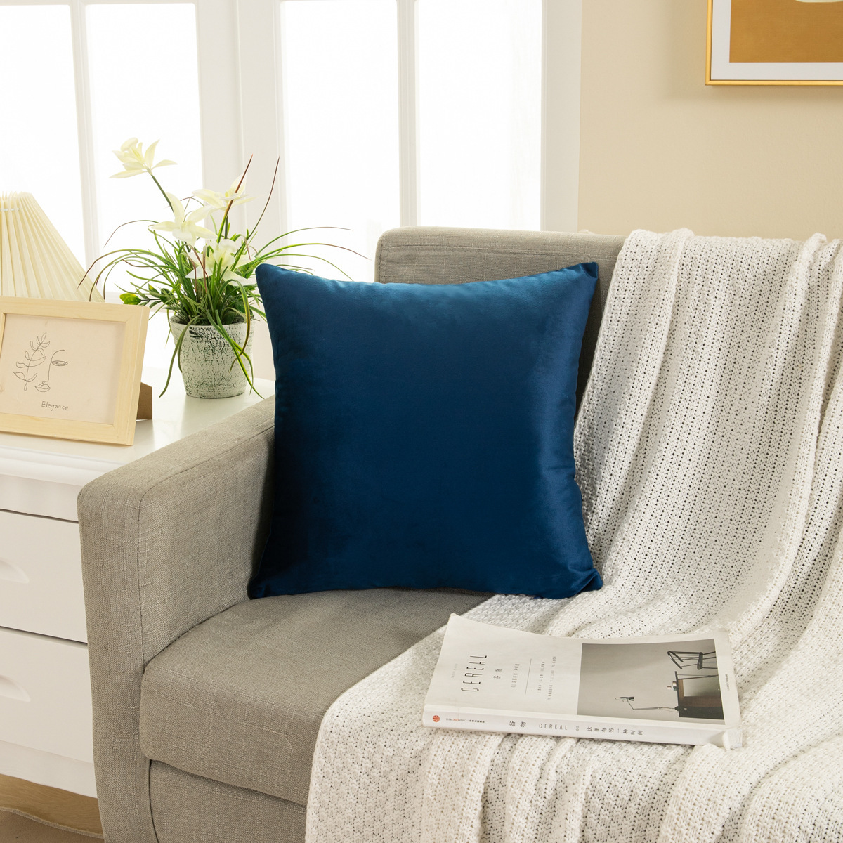 厂家直供亚马逊跨境家居纯色天鹅绒抱枕套沙发办公室椅子腰靠枕套