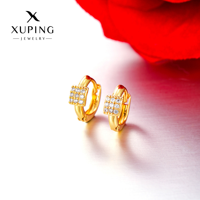 Xuping aleación de cobre chapado 24k piedras preciosas artificiales delicadas geometría bucles de orejas simple ligero lujoso temperamento orejas