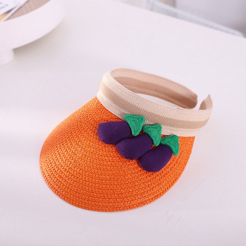 Summer Travel Empty Top Straw Hat Fruit Hairpin Empty Top Big Brim Hat Children's Beach Sun Hat display picture 3