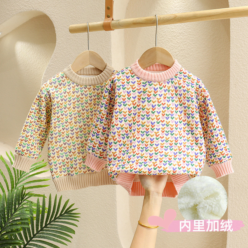女童秋冬加绒加厚毛衣2025款儿童宝宝洋气针织衫中小童打底衫外套
