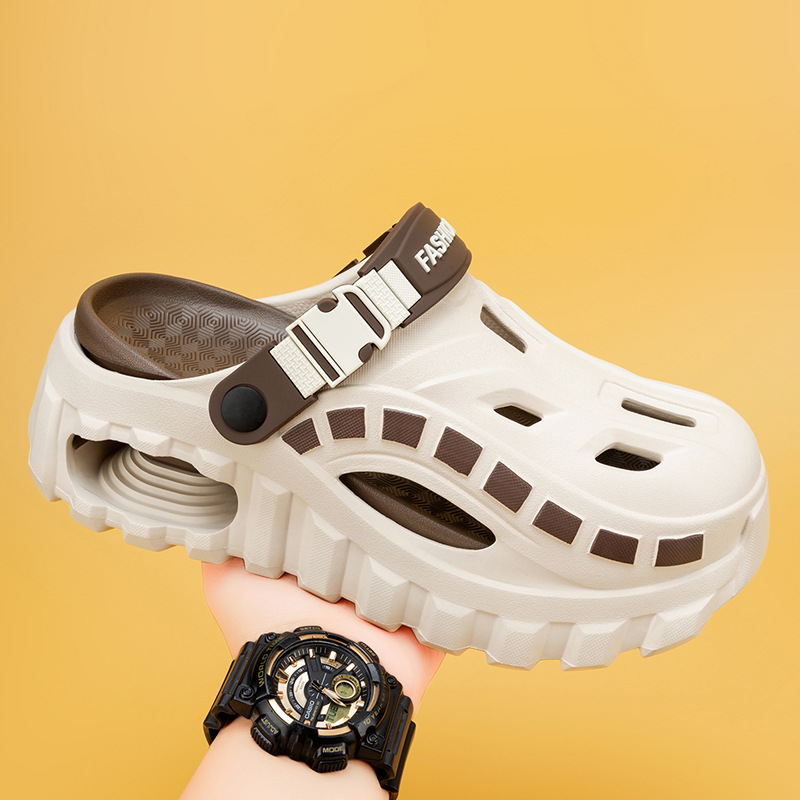 Men's Summer Cushioned Clog Shoes Thick Top Quality Sole Non-Slip Trendy Closed-Toe Slippers Outdoor Casual Beach Sandals_voghion.com