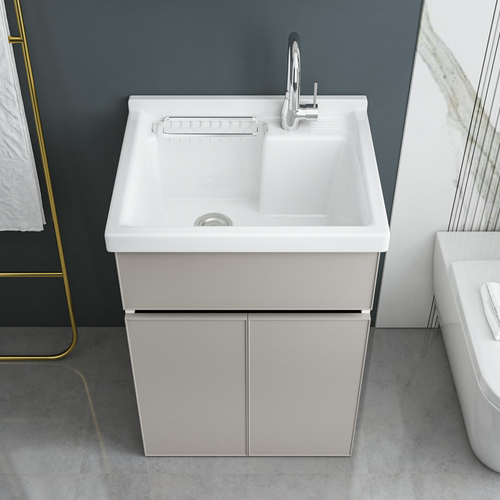 Balcony laundry cabinet combination integrated cabinet ceramic basin small apartment washbasin with washboard bathroom cabinet space aluminum laundry cabinet