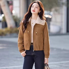 覆古翻领毛领麂皮绒短款羽绒服女2026秋冬季新款加厚保暖爆款外套
