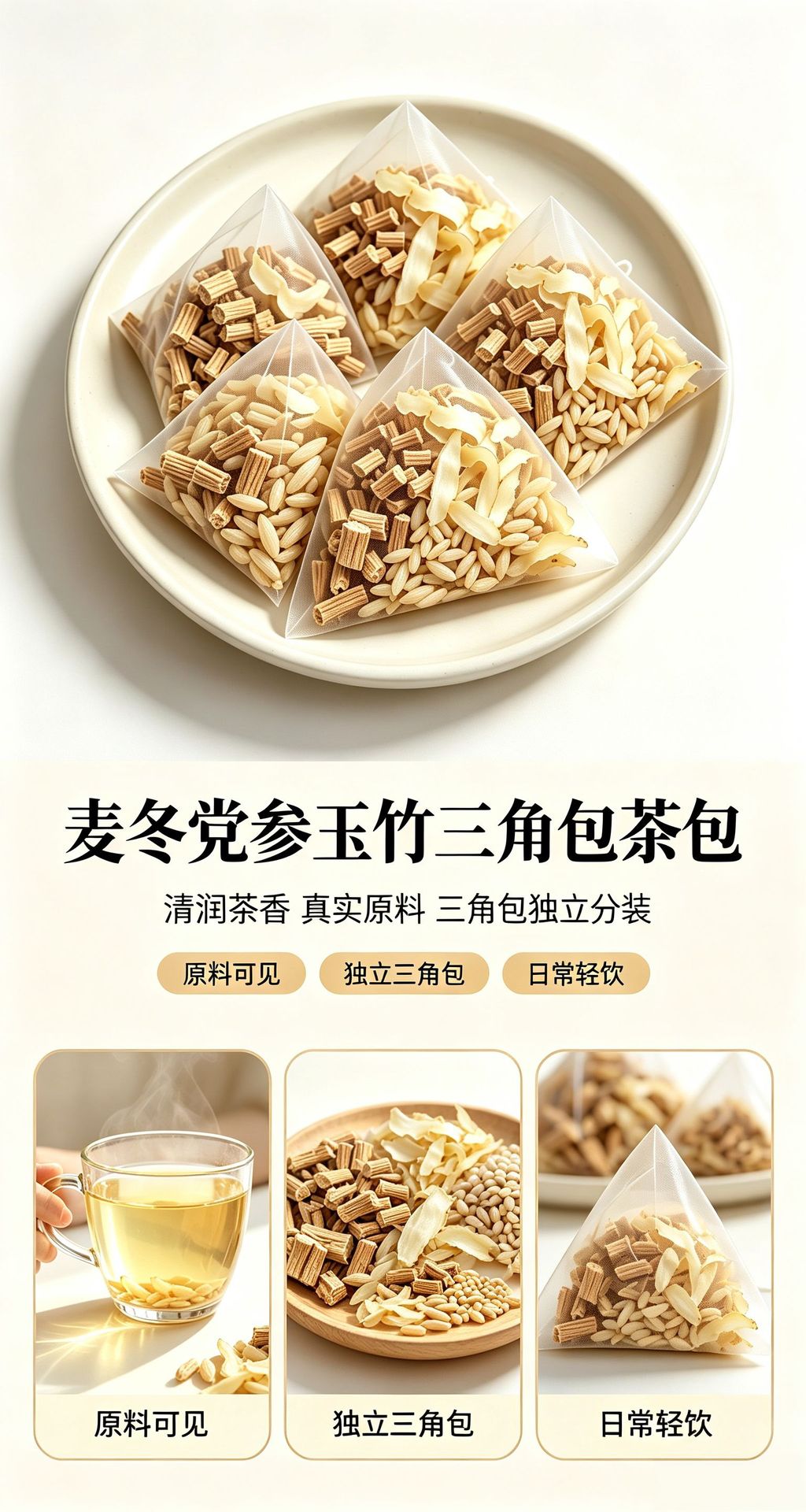 Yu Zhu Mai Dong Dang Shen Herbal Tea Combination Pack 5g Independent Triangle Bags 60 Count overview