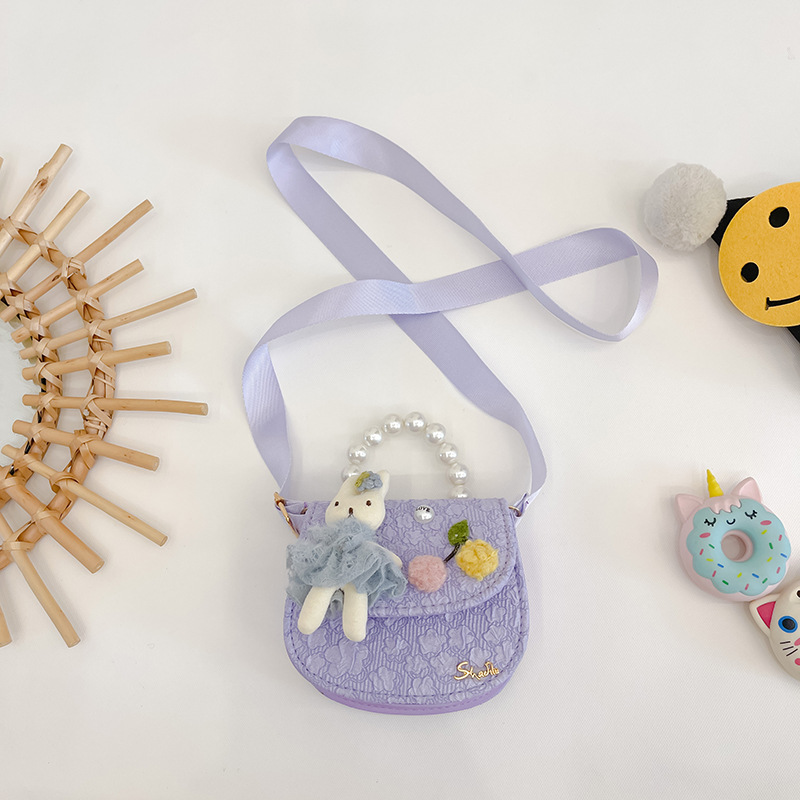 Bolso de los niños otoño e invierno nuevo lindo conejo perla bolso de mano chica princesa encaje bolsa de mensajero monedero comercio exterior