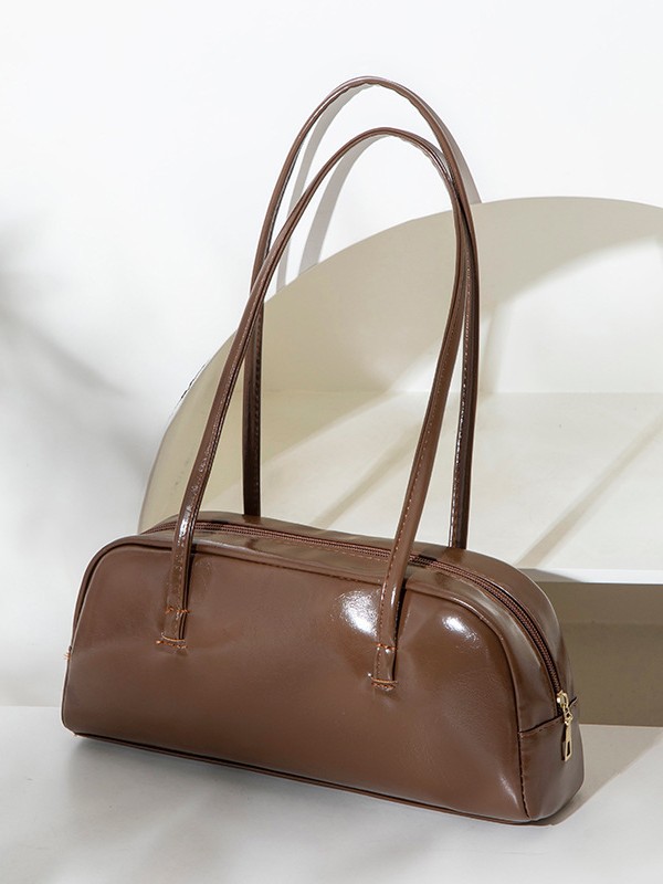 Bolso de Hombro y Axilar de Mano en Color Liso de PU Empalmado para Uso Diario
