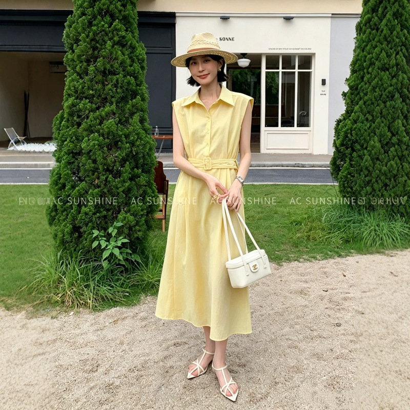 Ac Sunshine Cotton Blend X-Shaped Sleeveless Daily Work Clothing Shirt Dress Women's Summer Dress New Style 8520 Ac Sunshine Cotton Blend X-Shaped Sleeveless Daily Work Clothing Shirt Dress Women's Summer Dress New Style 8520