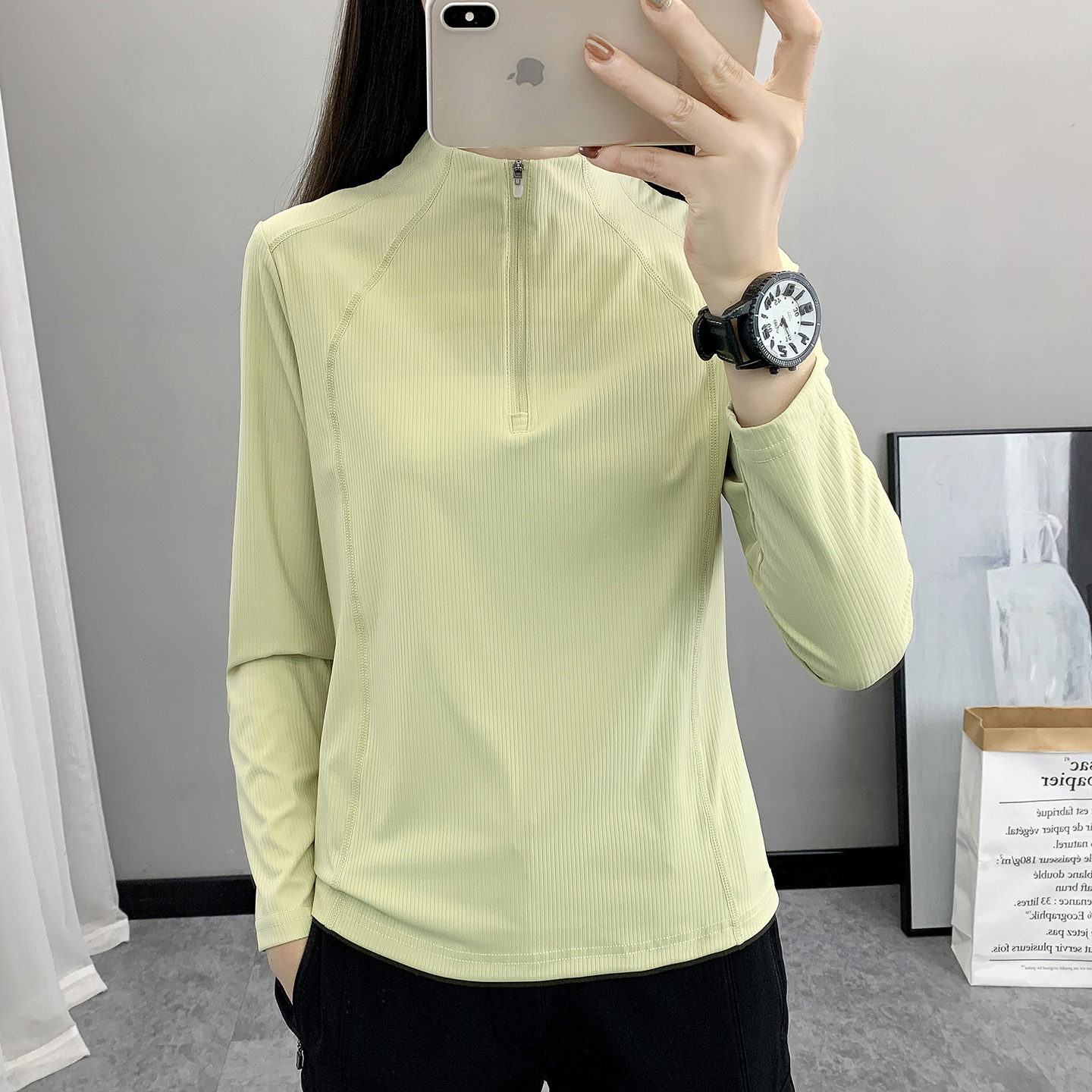 Outdoor Quick-Drying T-Shirt Women's Spring and Autum Long-Sleeved Fitness Training Running Sports Elastic Breathable Stand-Up Collar Quick-Drying Top