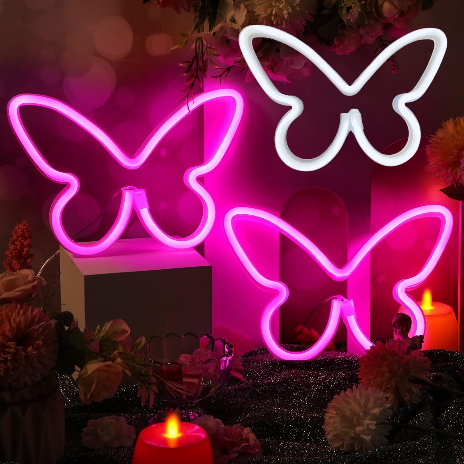 Neón LED luz de modelado mariposa Amazon en stock entrega de una sola pieza dormitorio decoración de la pared regalo de cumpleaños