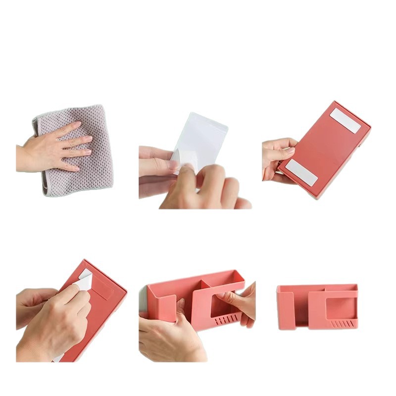 soporte de carga de teléfono móvil doble pared colgante caja de almacenamiento cabezal de cama control remoto doméstico aire acondicionado televisión control remoto percha de almacenamiento image 5